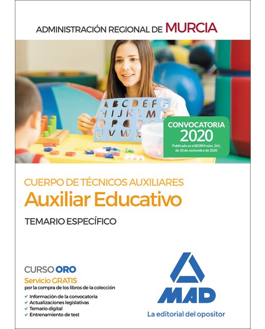 Cuerpo de técnicos auxiliares, opción auxiliar educativo, de la administración pública regional de murcia. Temario específico