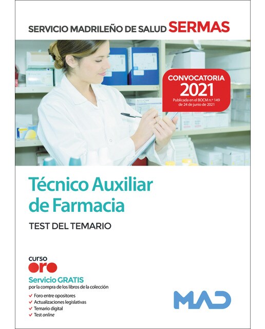 Técnico auxiliar de farmacia del servicio madrileño de salud. Test del temario