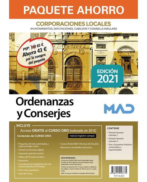 Paquete ahorro ordenanzas y conserjes de corporaciones locales. Ahorra 43 &amp;#x020ac;