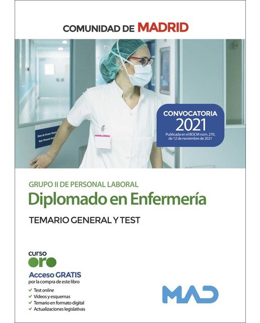 Diplomado en enfermería (grupo ii de personal laboral) de la comunidad de madrid. Temario general y test(Tapa blanda) 1