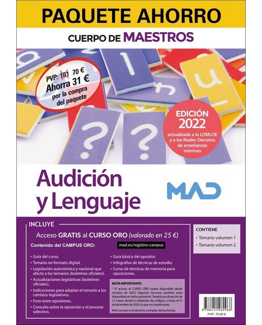 Paquete Ahorro Cuerpo de Maestros Audición y Lenguaje. Ahorra 31 ...