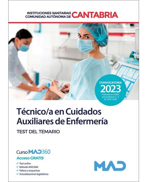 Técnico-a en Cuidados Auxiliares de Enfermería de Instituciones Sanitarias de la Comunidad Autónoma de Cantabria. Test del temario