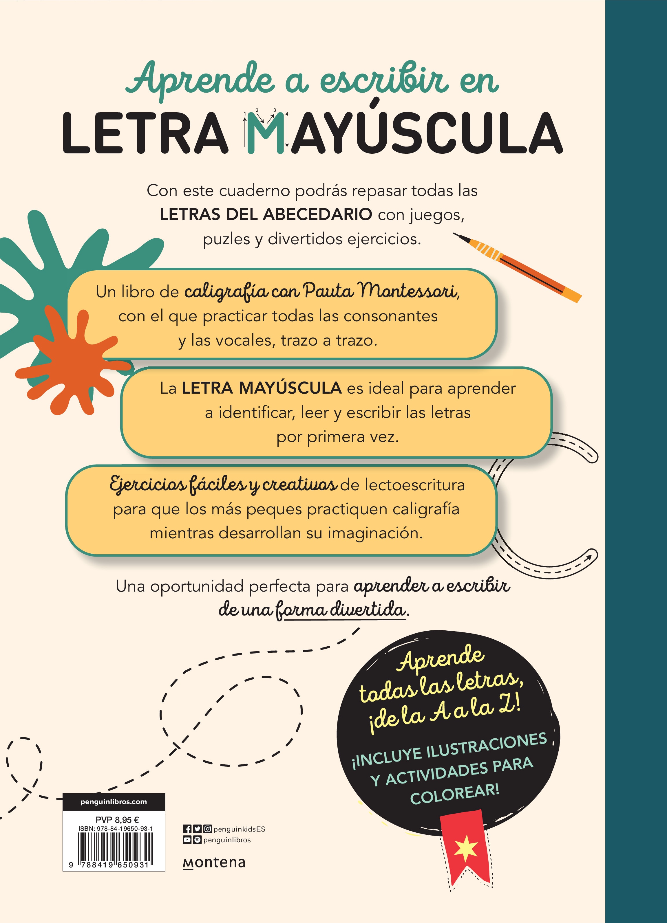 Caligrafía en MAYÚSCULAS con pauta Montessori: Cuaderno divertido para aprender las letras (Capa mole) 2