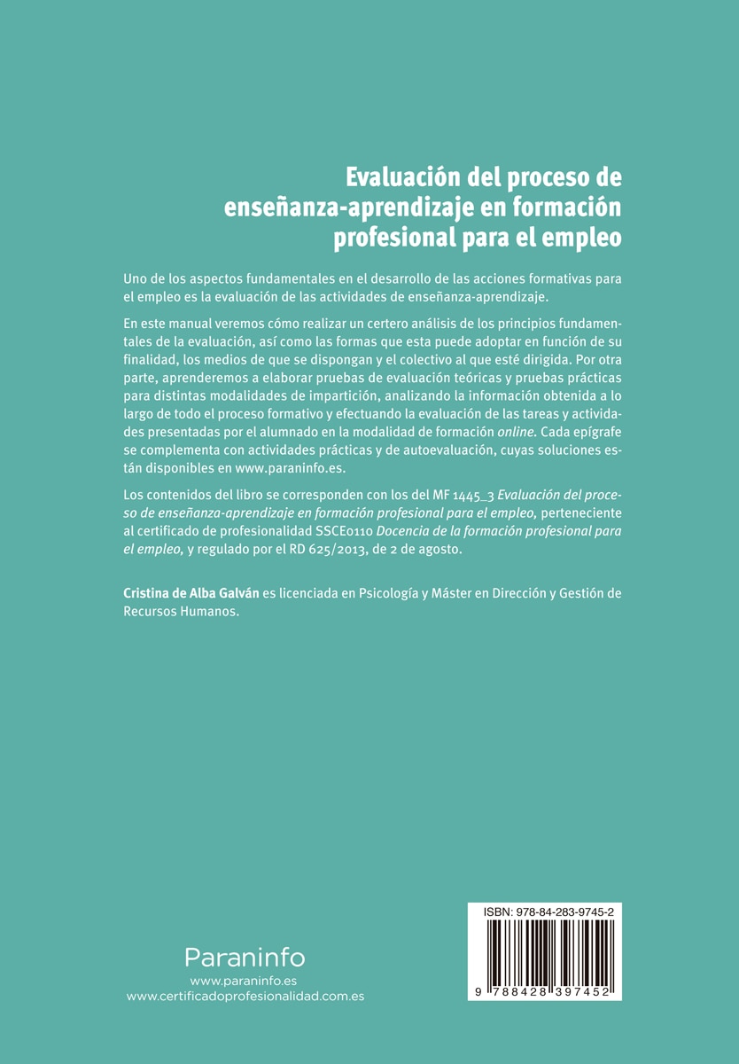 Evaluación del proceso de enseñanza-aprendizaje en formación profesional para el empleo(Tapa blanda) 2