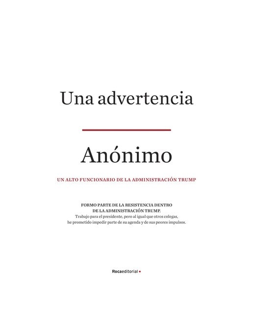 Una Advertencia (A Warning): Un retrato sin precedentes de lo que sucede detrás del escenario en la presidencia de Donald Trump (Capa mole com abas) 1