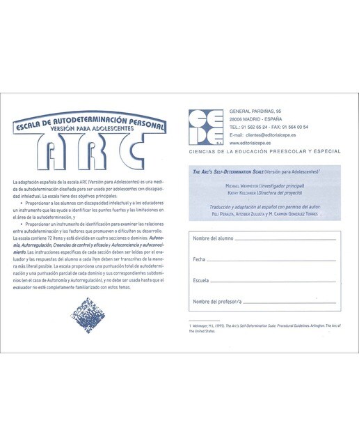 Escala de autodeterminación personal. ARC. Cuaderno de aplicación (Capa mole) 1