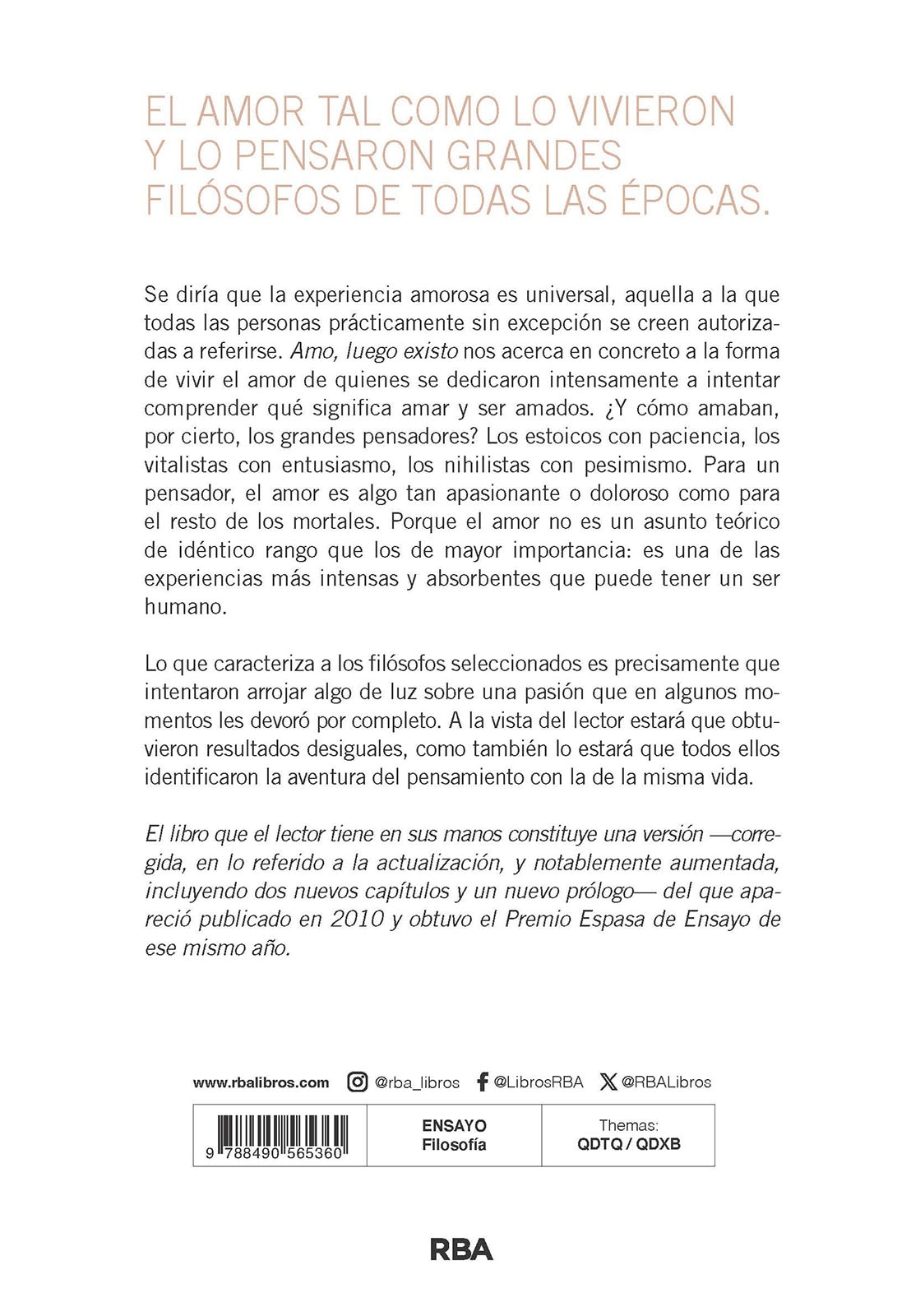 Amo, luego existo: El amor en la historia del pensamiento (Capa mole) 3