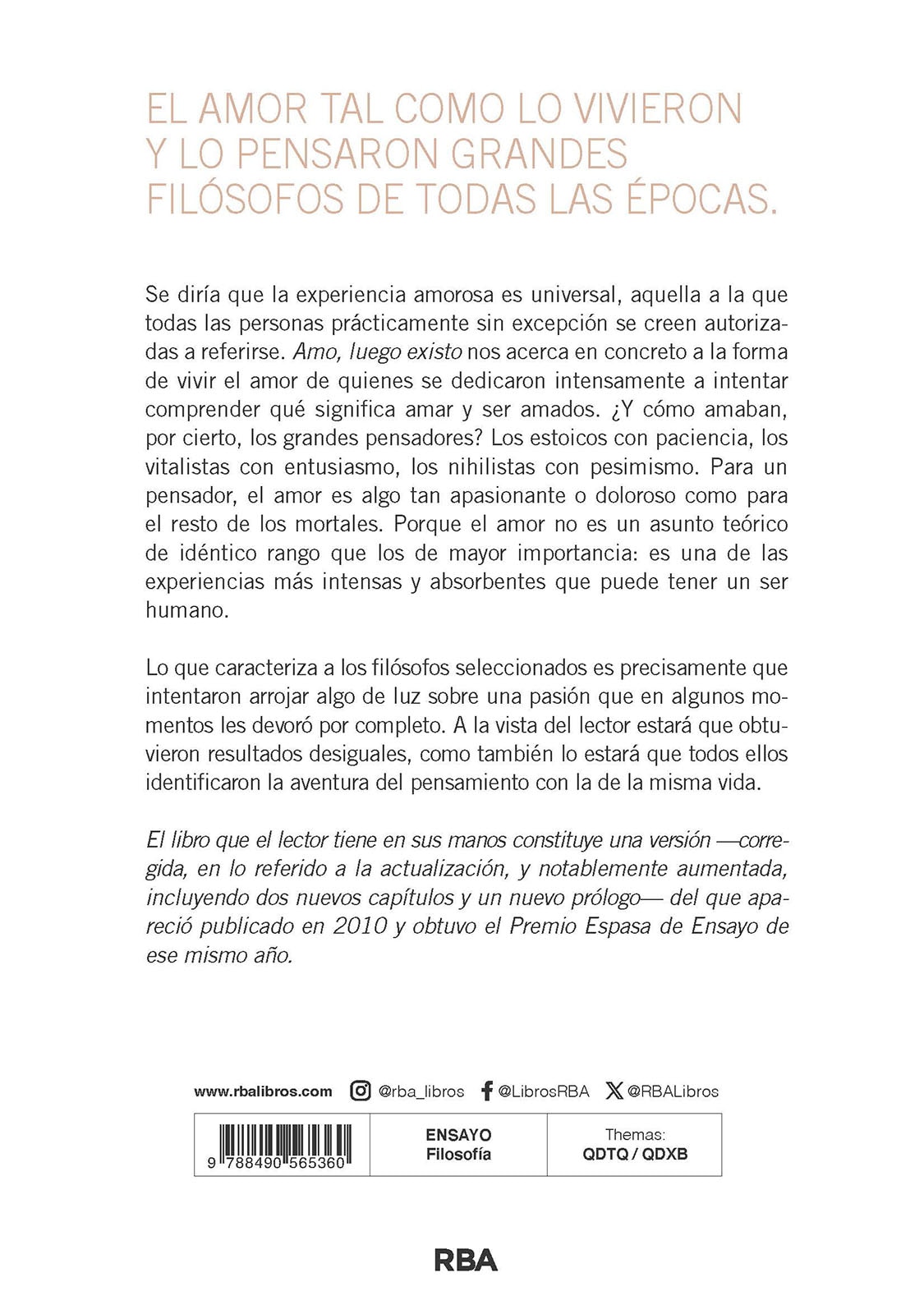 Amo, luego existo: El amor en la historia del pensamiento (Capa mole) 4