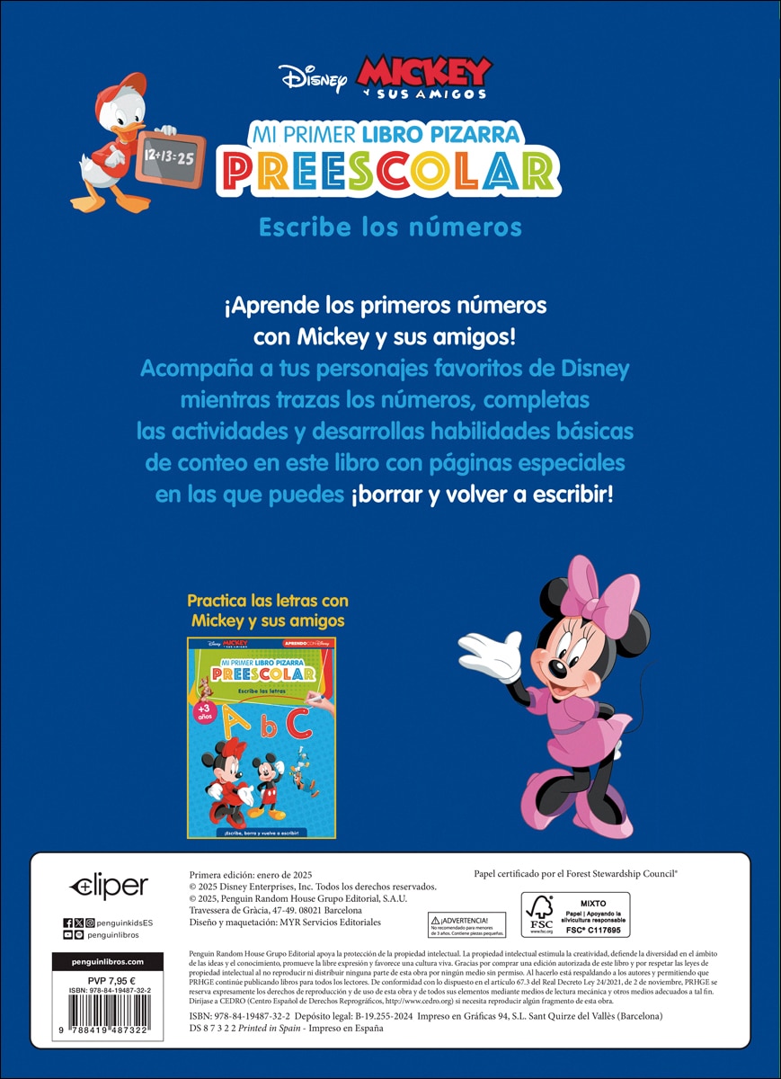 Mickey y sus amigos. Mi primer libro pizarra preescolar: escribe los números (+3 años) (Disney. Primeros aprendizajes): ¡Escribe, borra y (Capa mole) 2
