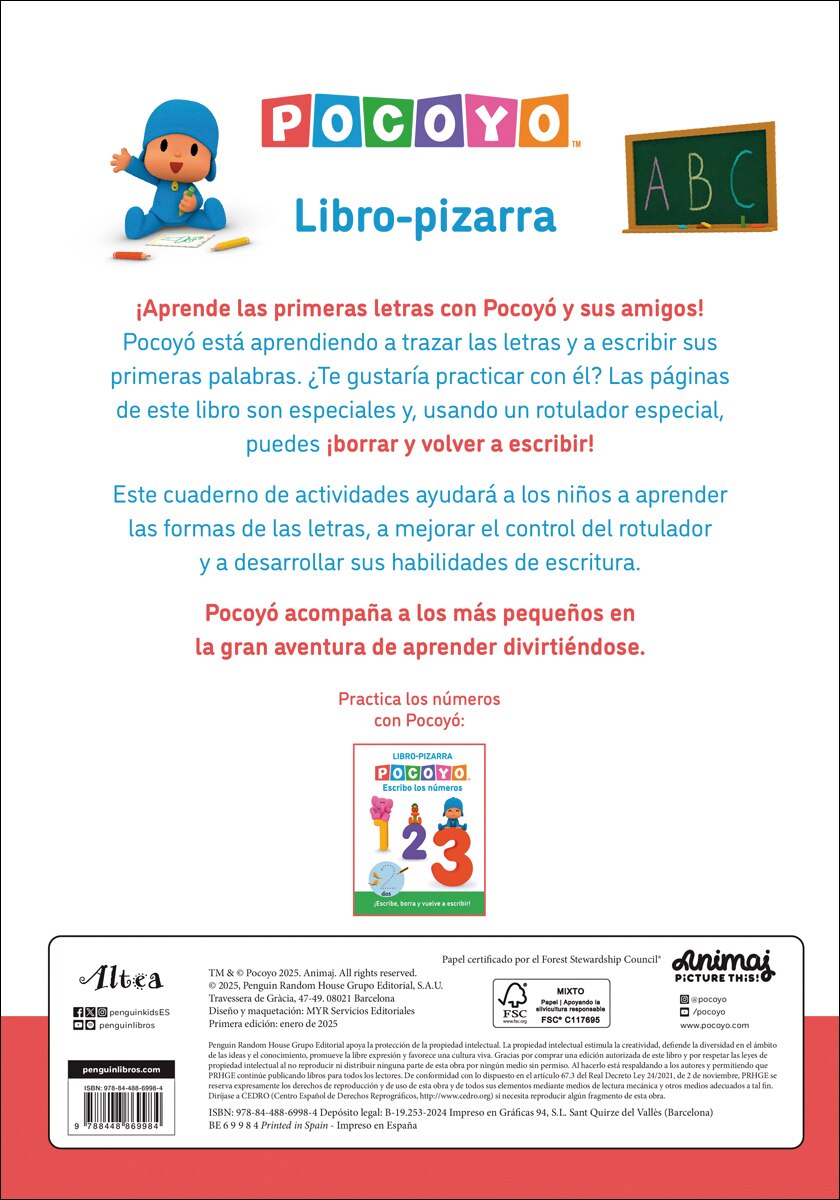 Pocoyó. Lectoescritura - Escribo las letras (Libro-pizarra): ¡Escribe, borra y vuelve a escribir! (Capa mole) 2