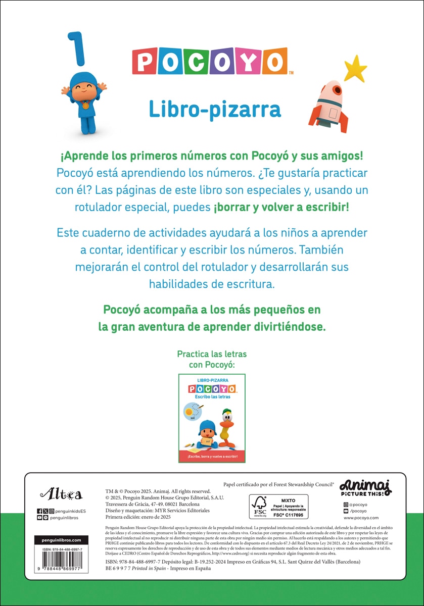 Pocoyó. Lectoescritura - Escribo los números (Libro-pizarra): ¡Escribe, borra y vuelve a escribir! (Capa mole) 2