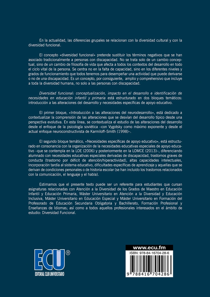 Diversidad funcional: Conceptualización, impacto en el desarrollo e identificación de necesidades en Educación Infantil y Primaria (Capa mole) 2