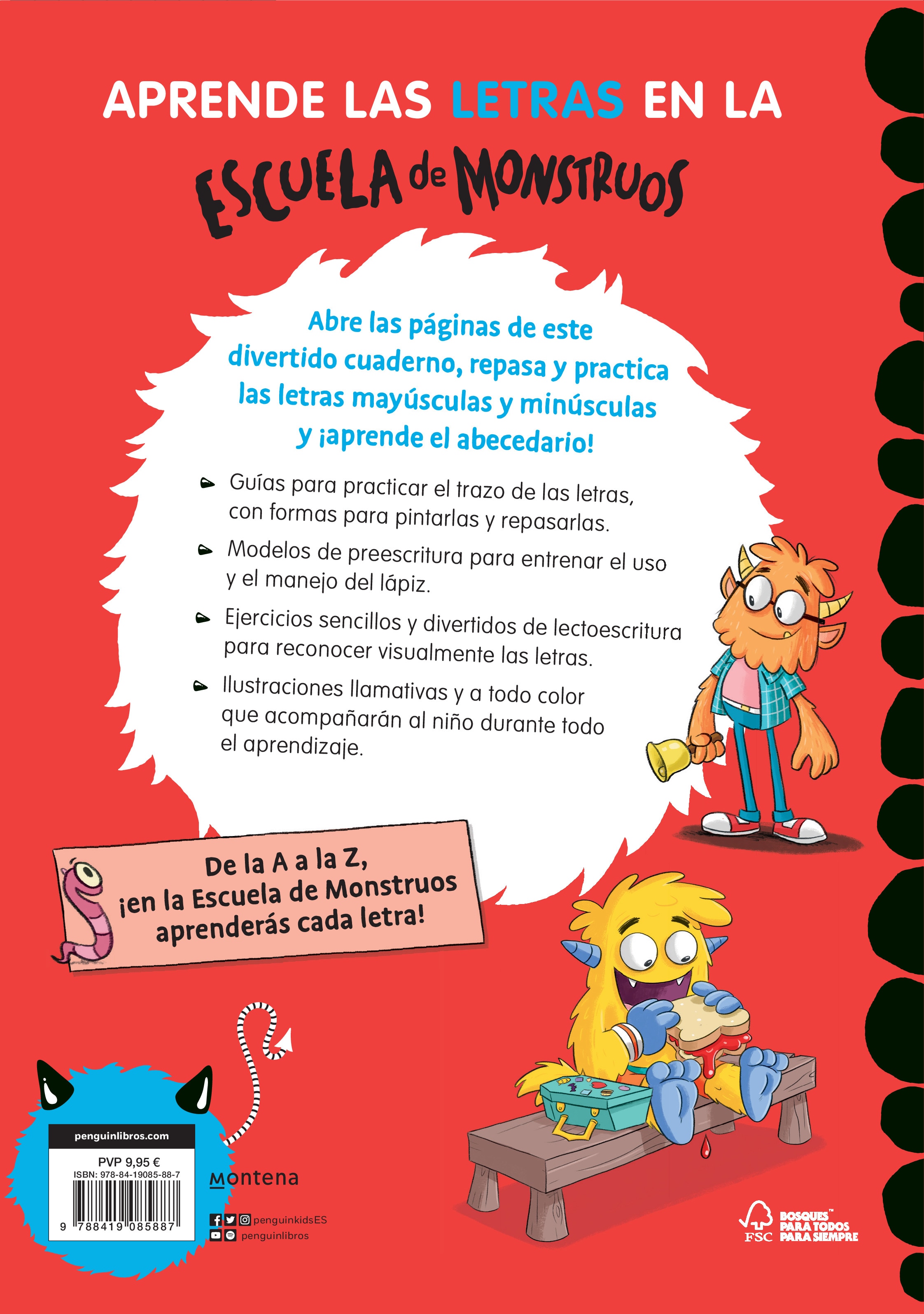 Escuela de Monstruos. Cuaderno de actividades - Aprende a escribir las LETRAS mayúsculas y minúsculas: Cuaderno de caligrafía para niño (Tapa blanda) 2