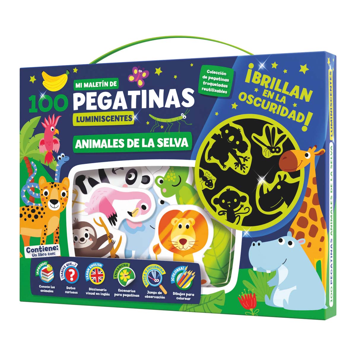 MALETIN 100 PEGATINAS LUMINESCENTES - ANIMALES EN LA SELVA 1