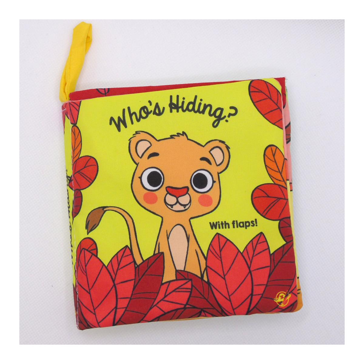 Books for Babies - Who's Hiding?: Libro de tela suave en INGLÉS para bebés entre 0 y 36 meses. Interactivo, con solapas, sonido estimulante y un espe 1
