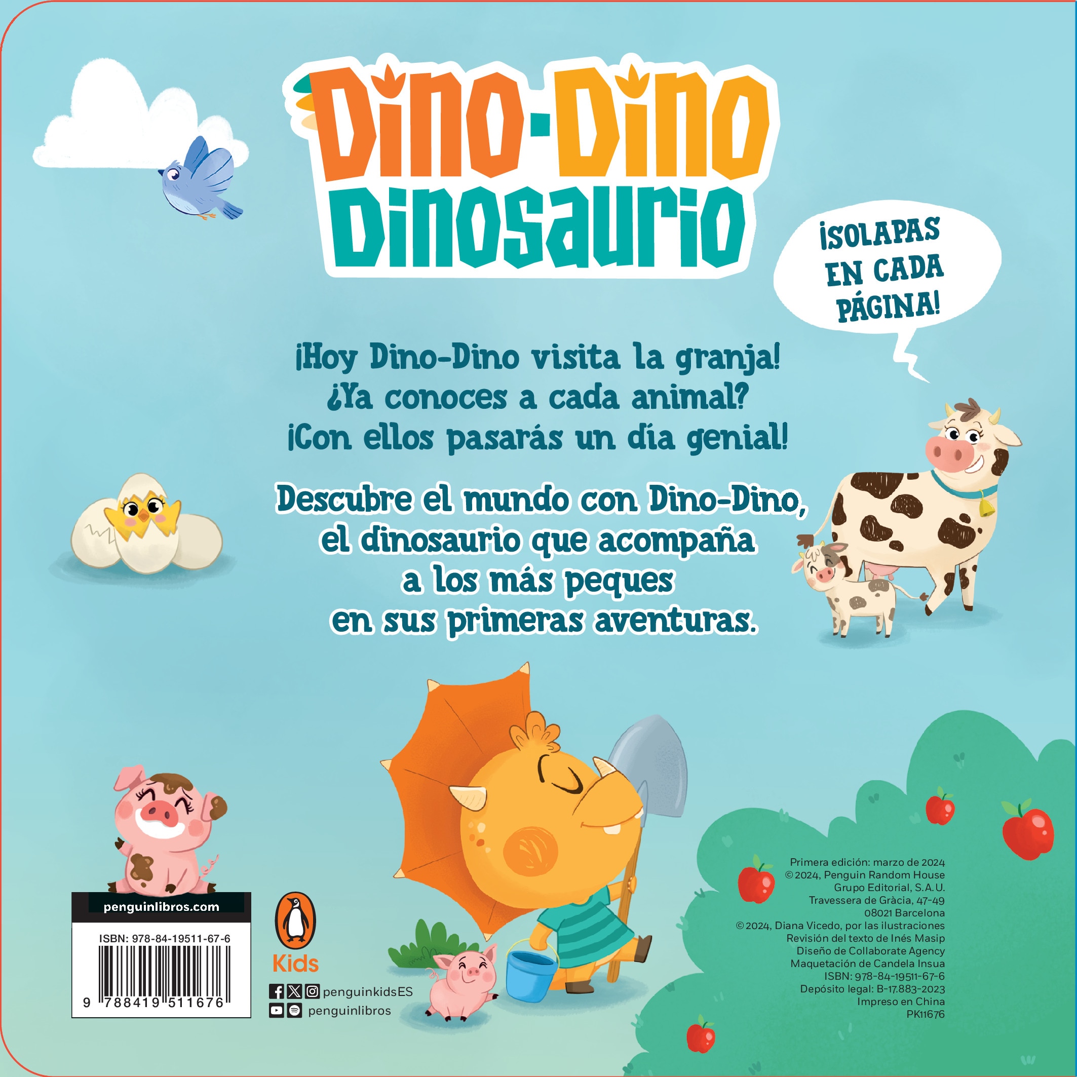 Dino-Dino Dinosaurio descubre la granja (Dino-Dino Dinosaurio): Libro de cartón con solapas para niños y niñas de 0 a 3 años 2