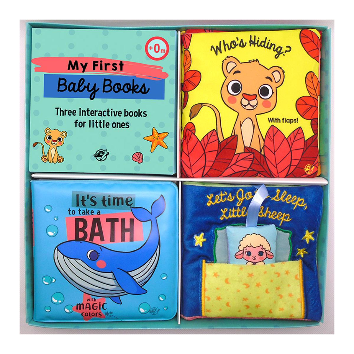 My First Baby Books - Three Interactive Books for Little Ones: ¡3 libros en INGLÉS! Un libro de tela con solapas, un libro de tela con un juguete y u 1