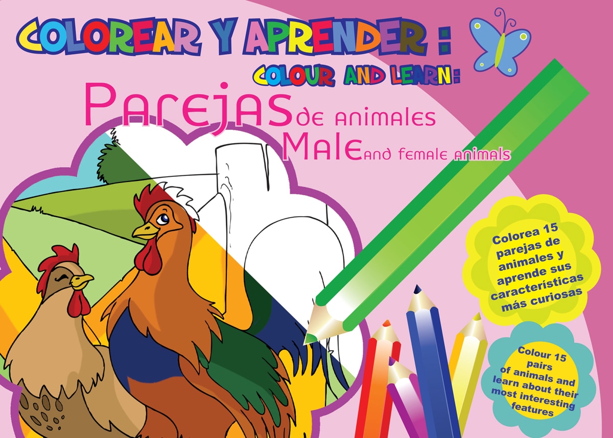 Colorear y aprender: Parejas de animales: Colour and learn: Male and female animals (Capa mole) 1