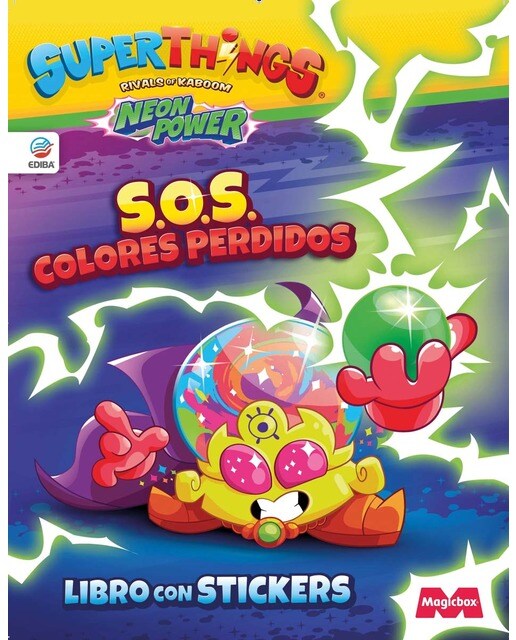 Imagen 0 de Libro de Stickers Superthings Neon Power - España: SOS Colores Perdidos (Tapa blanda)