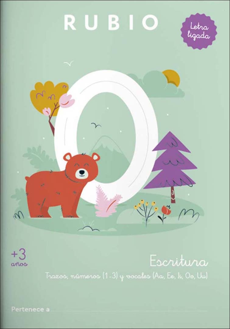 Escritura con letra ligada (+3 años): Trazos, números (1-3) y vocales (Aa, Ee, Ii, Oo, Uu) 1