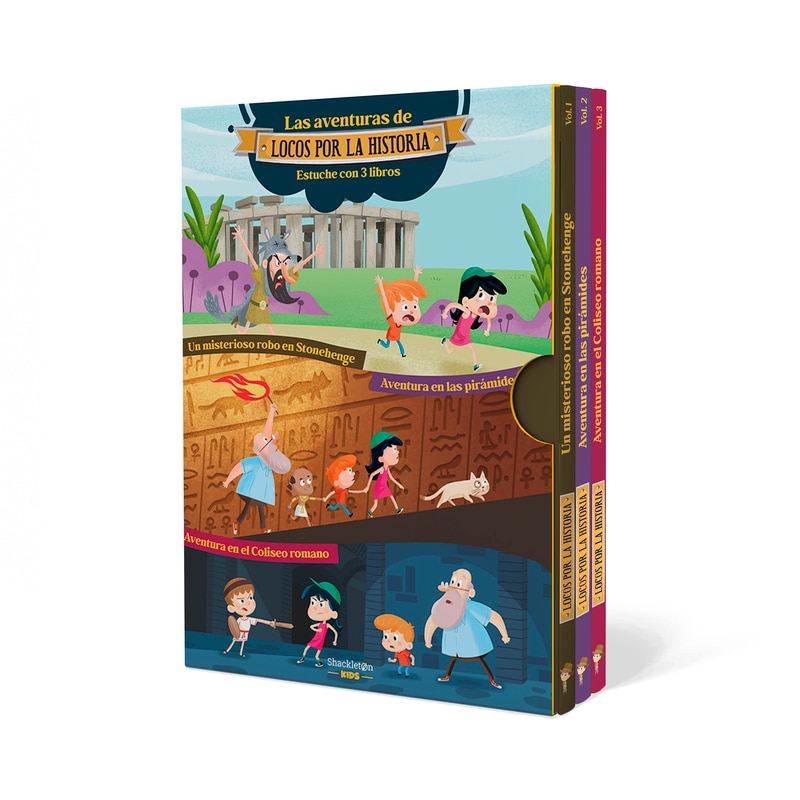 Imagen 0 de Las aventuras de Locos por la historia. Pack de 3 libros para niños de 5 a 9 años: Viaja a la Prehistoria, el Antiguo Egipto y la Antigua Roma y vive