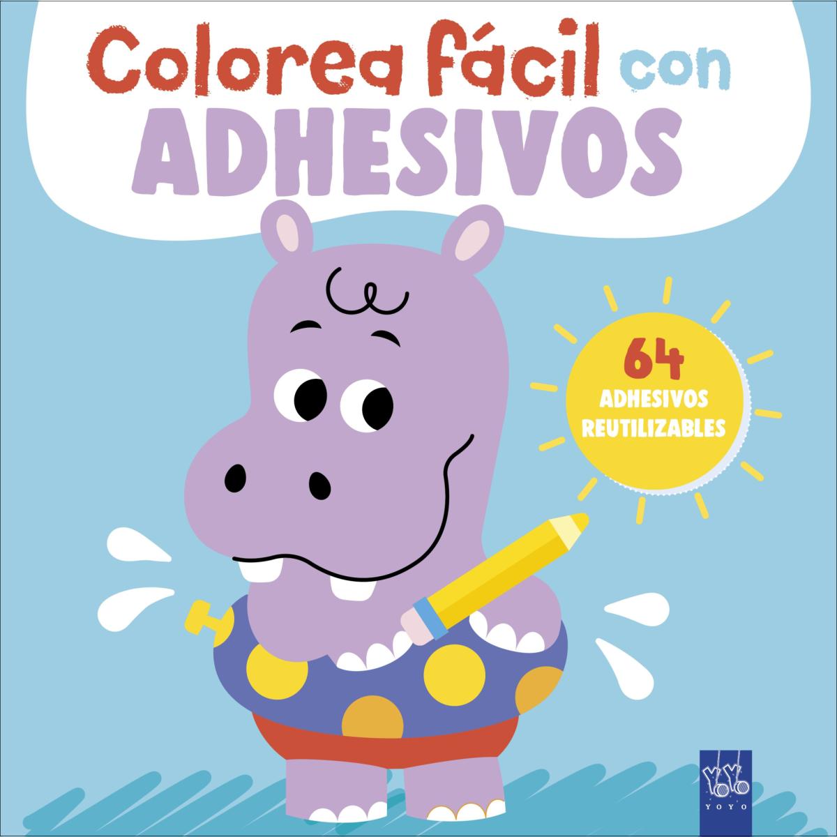Colorea fácil con adhesivos. Hipopótamo (Capa mole) 1