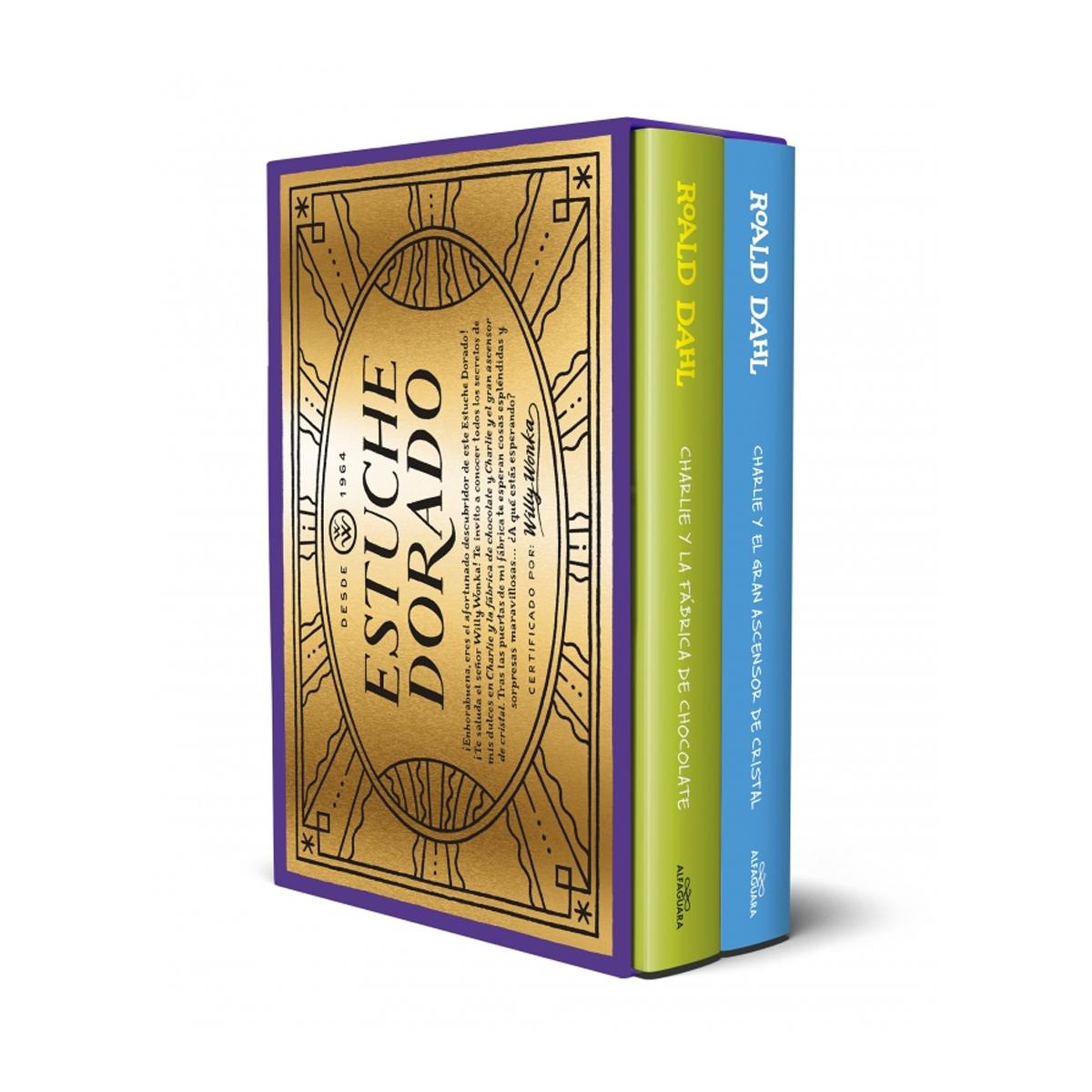 Imagem 0 de Estuche dorado de Willy Wonka (contiene: Charlie y la fábrica de chocolate y Charlie y el gran ascensor de cristal) (Capa dura)