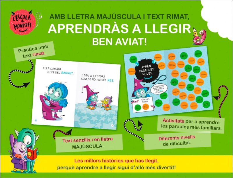 Aprendre a llegir a l'Escola de Monstres - Pack amb els llibres 1-8 (inclou un regal!): Amb lletra MAJÚSCULA llibres per a nens a partir (Capa mole) 2