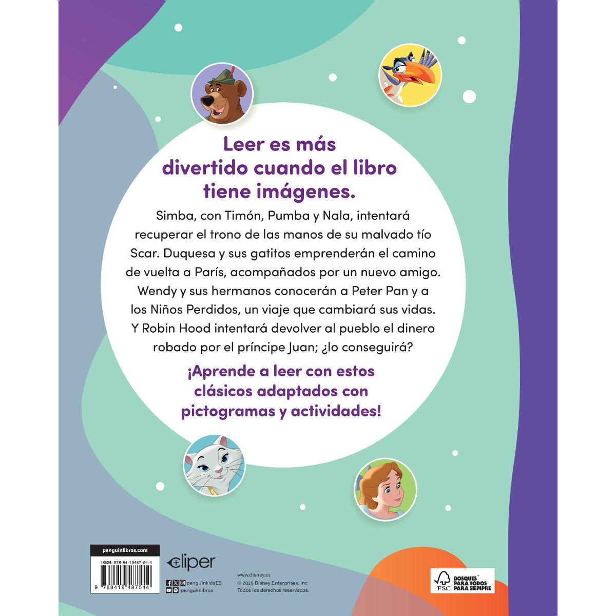 Historias Disney con pictogramas que leerás en 5 minutos (Cuentos Disney): Peter Pan · Robin Hood · El rey león · Los aristogatos (Capa dura) 5