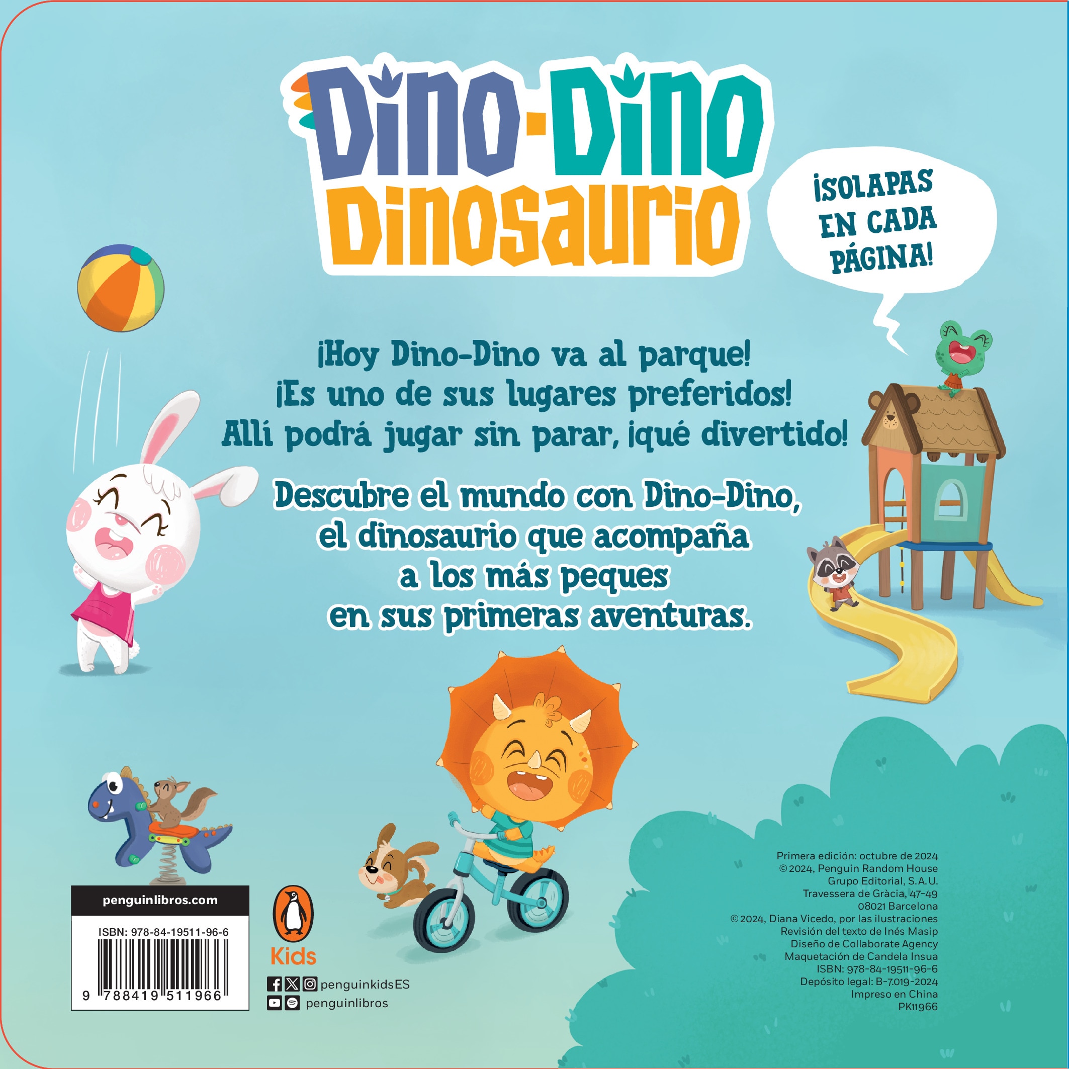 Dino-Dino descubre el parque (Dino-Dino Dinosaurio): Libro de cartón con solapas para niños y niñas de 0 a 3 años (Capa dura) 2