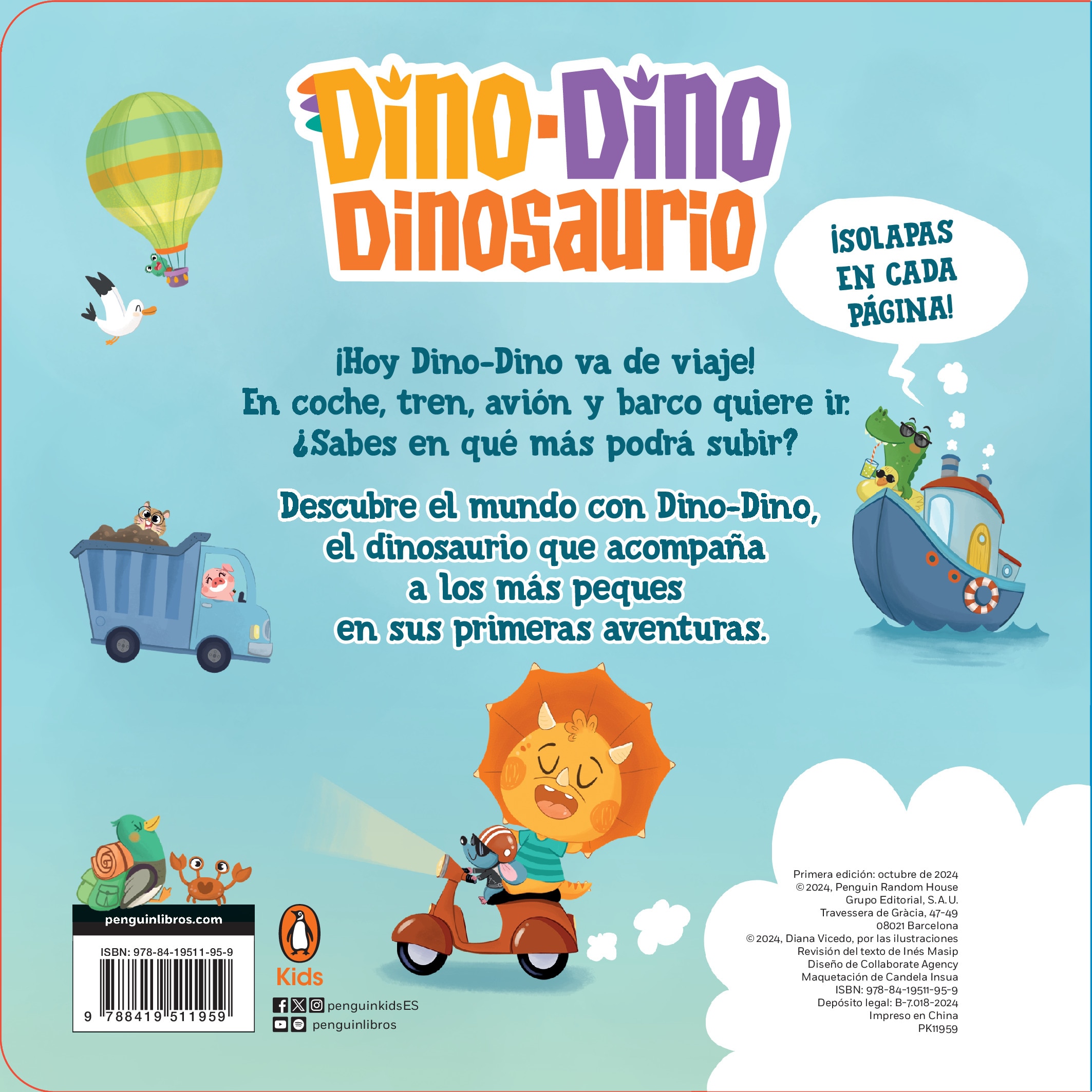 Dino-Dino descubre los transportes (Dino-Dino Dinosaurio): Libro de cartón con solapas para niños y niñas de 0 a 3 años (Capa dura) 2