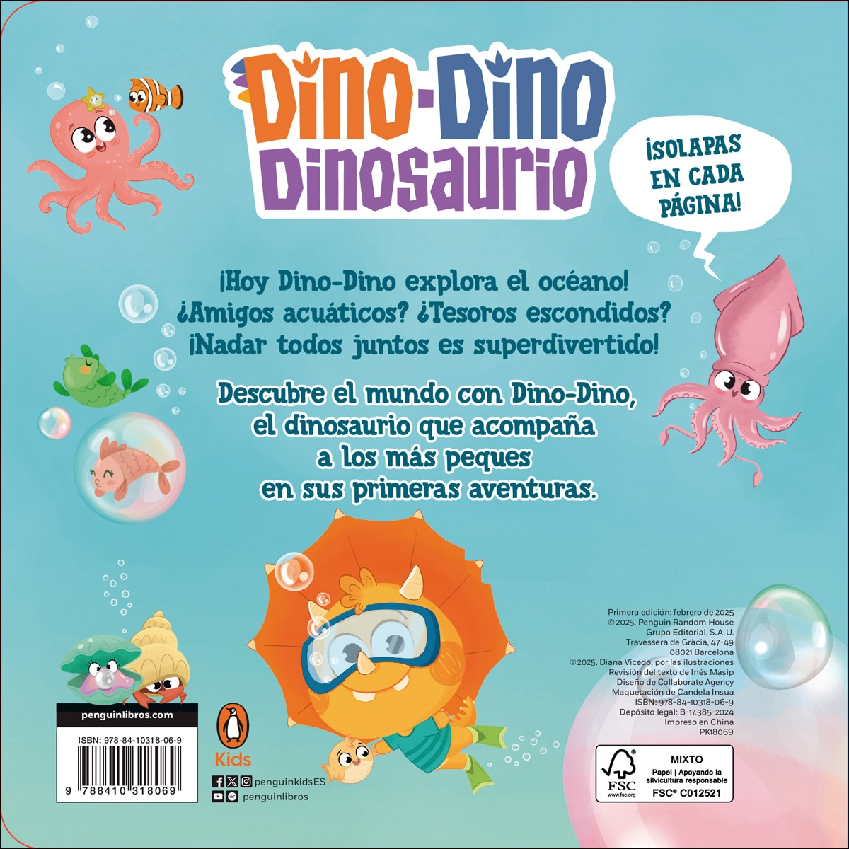 Dino-Dino descubre el océano (Dino-Dino Dinosaurio 5): Libro de cartón con solapas para niños y niñas de 0 a 3 años 3