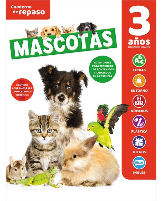 CUADERNO DE REPASO TEMÁTICO LUMINISCENTE 3 AÑOS MASCOTAS  (Tapa blanda) 1