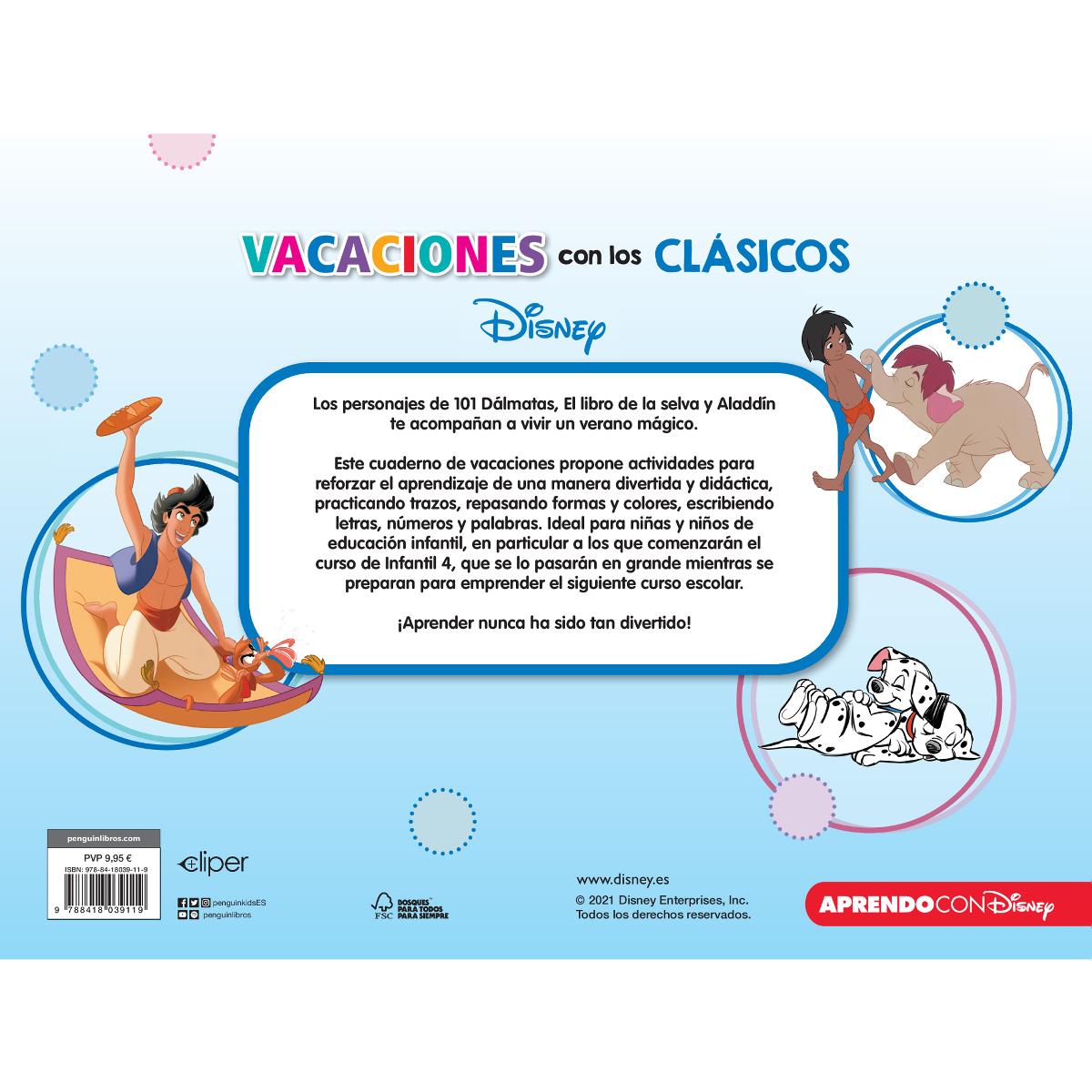 Vacaciones con los clásicos Disney. Empiezo infantil (4 años) (Disney. Cuaderno de vacaciones): 101 Dálmatas, El libro de la selva y Al  (Tapa blanda) 2