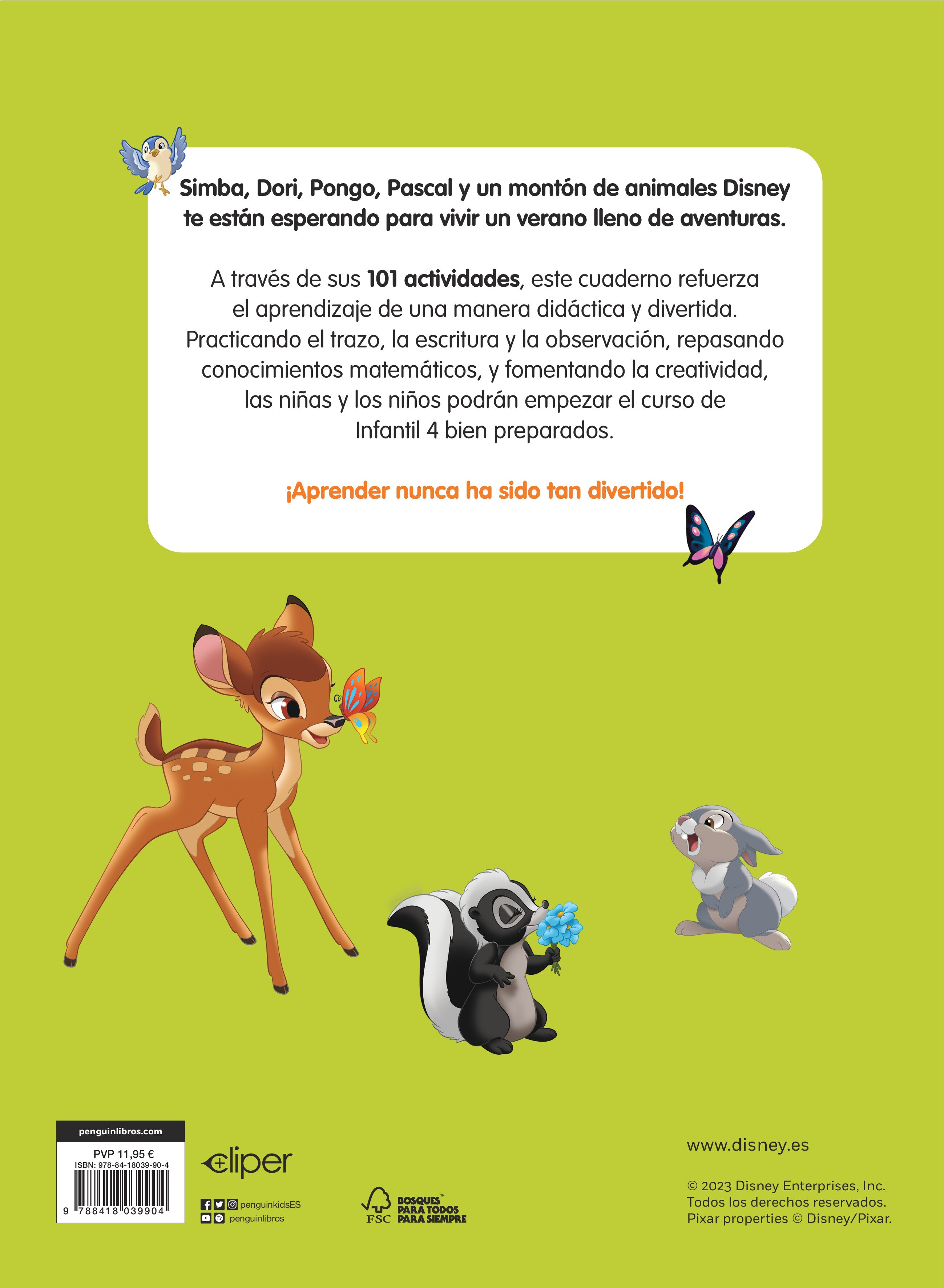 Animales Disney. Cuaderno de vacaciones (3-4 años) (Disney. Cuaderno de vacaciones): Observación · Grafismo · Motricidad · Lógica  (Tapa blanda) 2