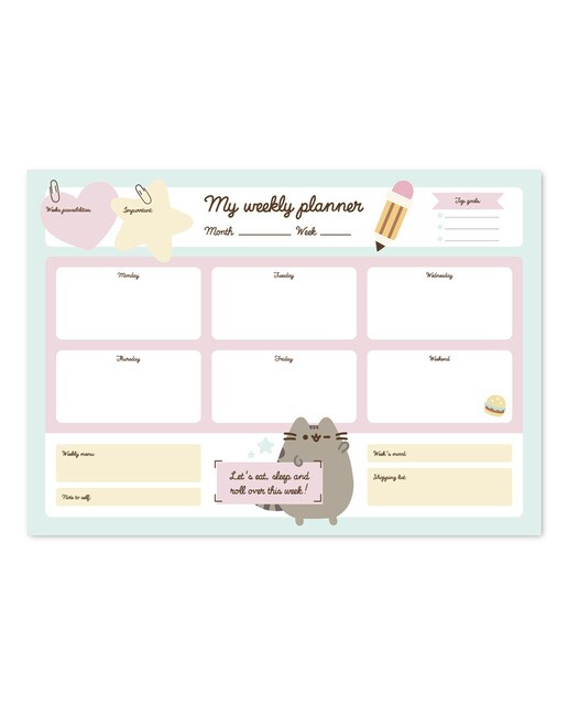 Bloco Planif. Semanal A3 Pusheen 29,7x0,01x42 Branco Branco / Verde-1