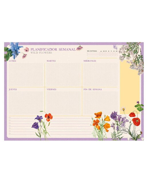 Bloco Planificador Semanal Botanical Wild Flowers A3 - Branco Branco / Lilás-1