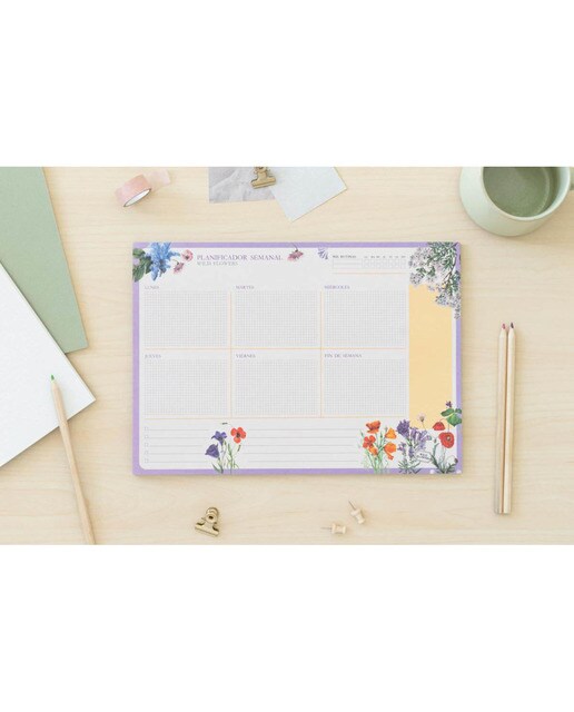 Bloco Planificador Semanal Botanical Wild Flowers A4 - Branco Branco / Lilás-2