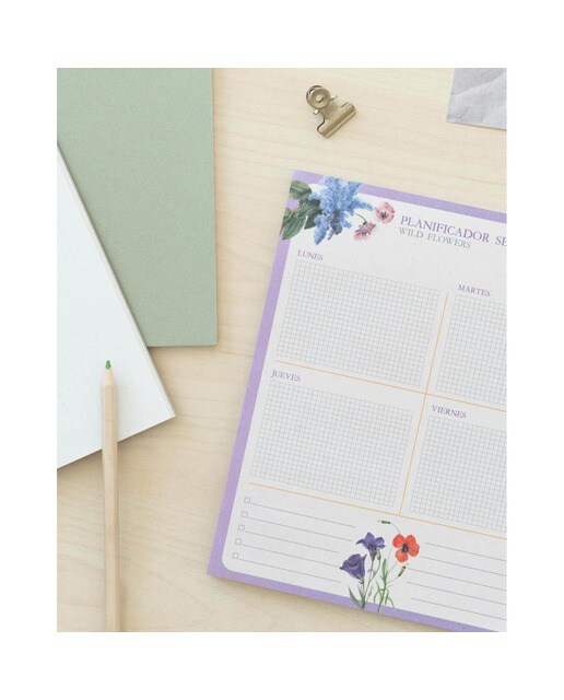 Bloco Planificador Semanal Botanical Wild Flowers A4 - Branco Branco / Lilás-5