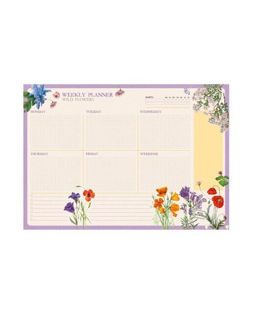 Bloco Planificador Semanal Botanical Wild Flowers Inglês A4 - Branco Branco / Lilás-1