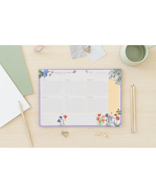 Bloco Planificador Semanal Botanical Wild Flowers Inglês A4 - Branco Branco / Lilás-2