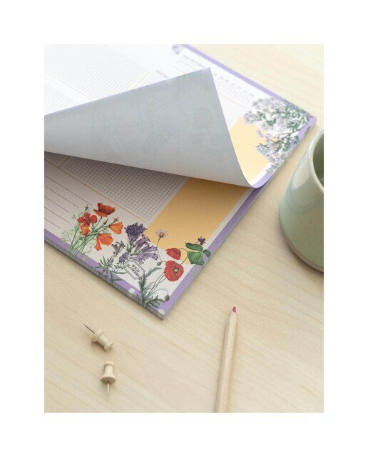 Bloco Planificador Semanal Botanical Wild Flowers Inglês A4 - Branco Branco / Lilás-3