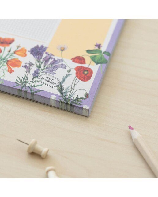 Bloco Planificador Semanal Botanical Wild Flowers Inglês A4 - Branco Branco / Lilás-4