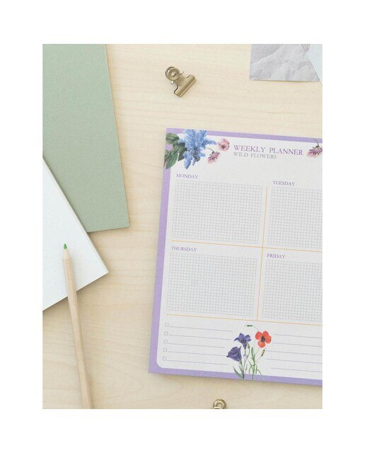Bloco Planificador Semanal Botanical Wild Flowers Inglês A4 - Branco Branco / Lilás-5