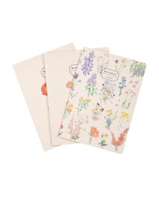 Pack 3 Cadernos Botanical Wild Flowers A5 - Branco Branco / Lilás-1