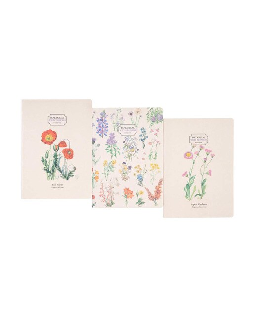 Pack 3 Cadernos Botanical Wild Flowers A5 - Branco Branco / Lilás-2