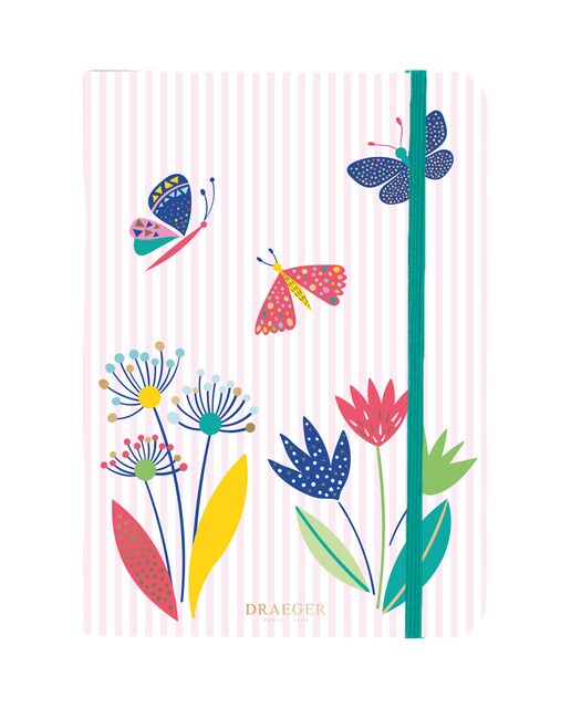 Bloco de notas A5 com flores e borboletas imagem Draeger branco e cor-de-rosa Branco-1