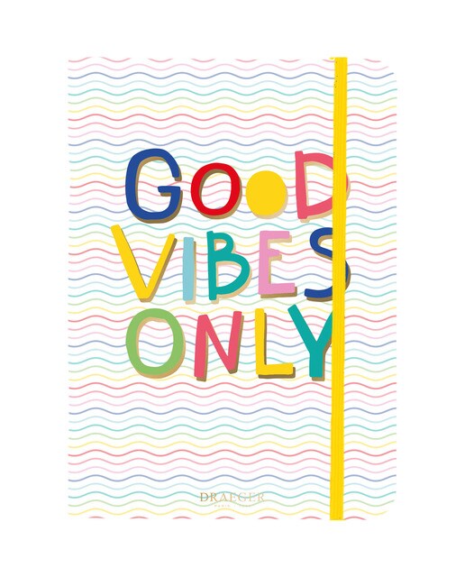 Bloco de notas A5 texto "Good vibes only" Draeger multicor Branco-1
