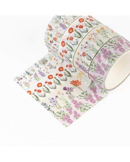 Conjunto 4 Washi Tape Botanical Wild Flowers - Branco Branco / Lilás-2