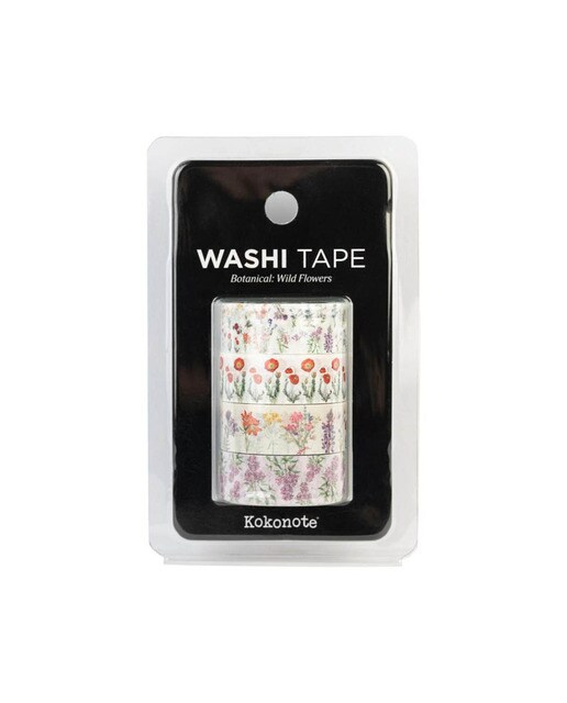 Conjunto 4 Washi Tape Botanical Wild Flowers - Branco Branco / Lilás-3